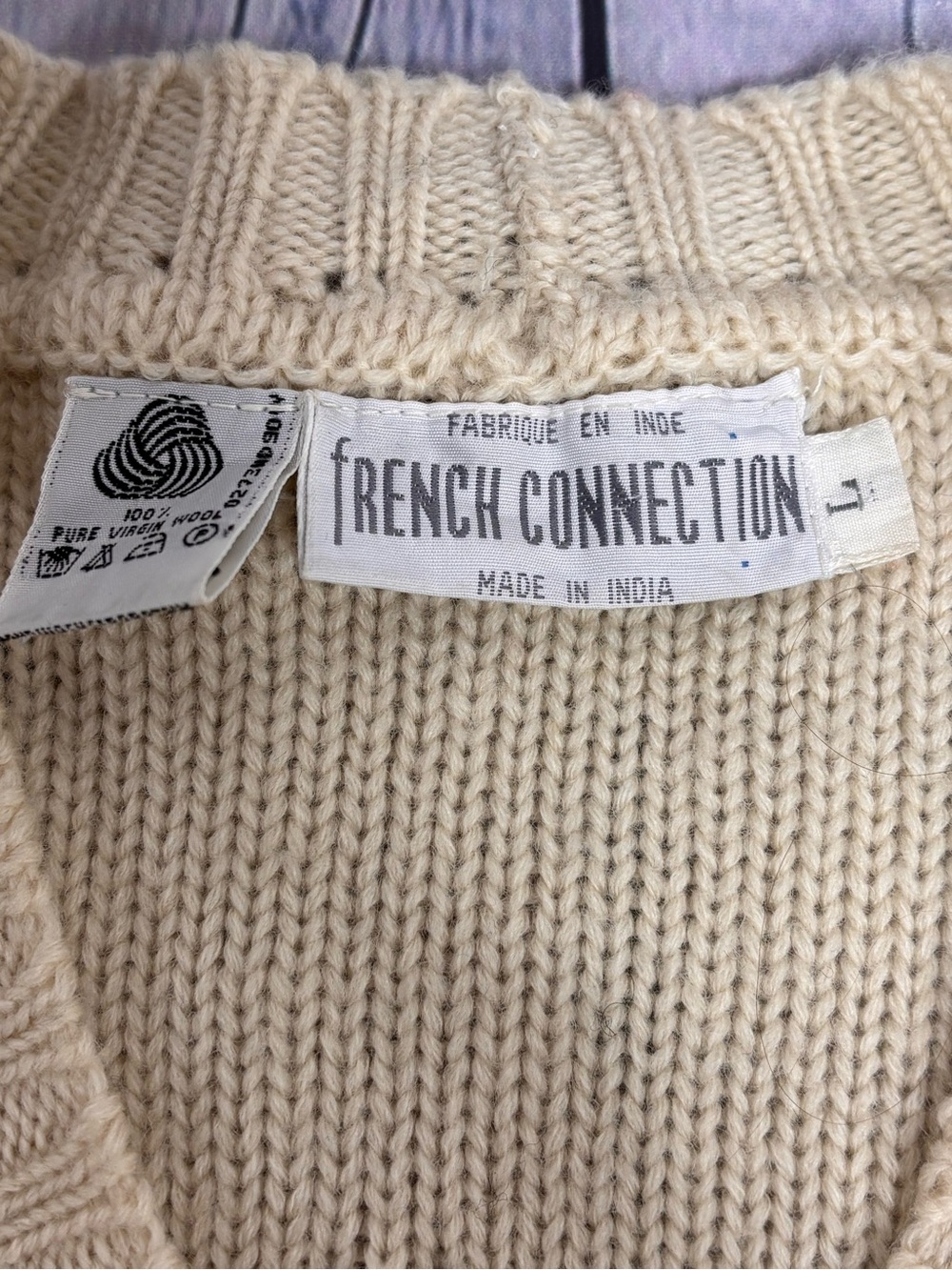 VINTAGE French Connection Cream Floral Embroidery Cottagecore Cardigan Sweater L - Picture 5 of 10